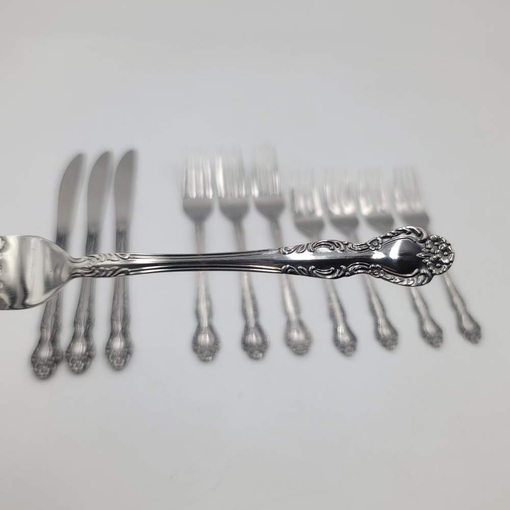 Ekco Eterna Beaumont Stainless Flatware 11pc Set Knives Forks Japan Ornate